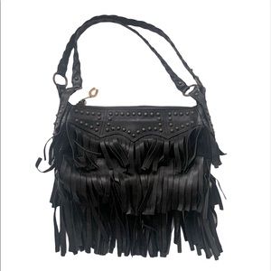 Betsey Johnson Leather Fringe Bag w/Brass Studs.